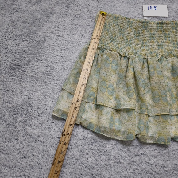 Chelsea & Violet Mini Skirt Women's Medium Green & Yellow Smocked Elastic Waist - Picture 4 of 12